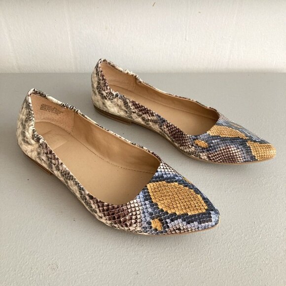 KAARI Flats Faux Snake Skin Shoes Jessica Pointy Toe Ballet Elastic Heel… - Picture 2 of 8